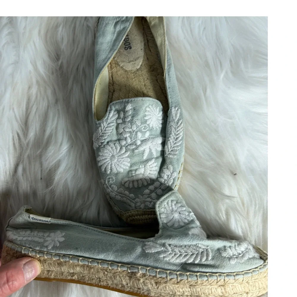 Soludos Womens Floral Embroidered‎ Espadrille Loafers Sage Green Size 7